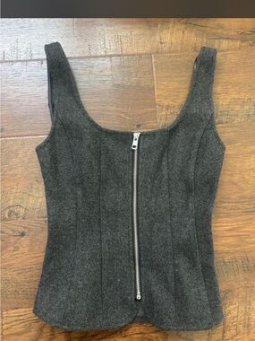 Zara Charcoal Gray Zip-Front Wool-Blend Tank